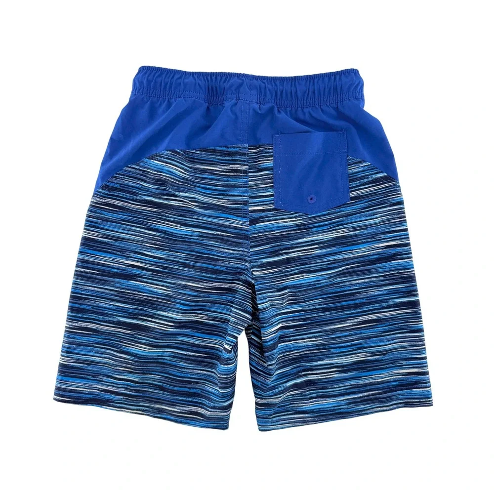 Lands End Kids‎ Swim Trunks Size L 10-12 Blue Stripe Elastic Drawstring Pockets
